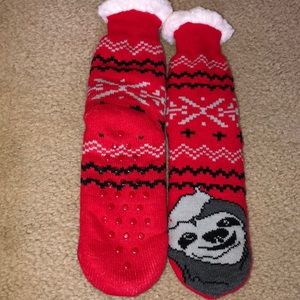 Fluffy gripped fuzzy sloth socks
